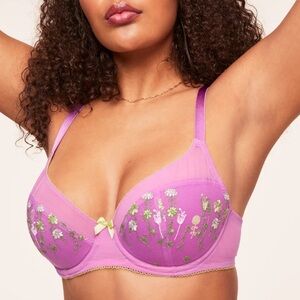 Adore Me Balconette Bra  34D Purple Embroidered Lace Underwire